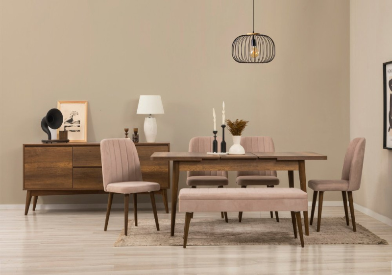 Set s rozkládacím stolem, židlemi a konzolou (7 kusů) Vina 03 0900 - Walnut, Stone