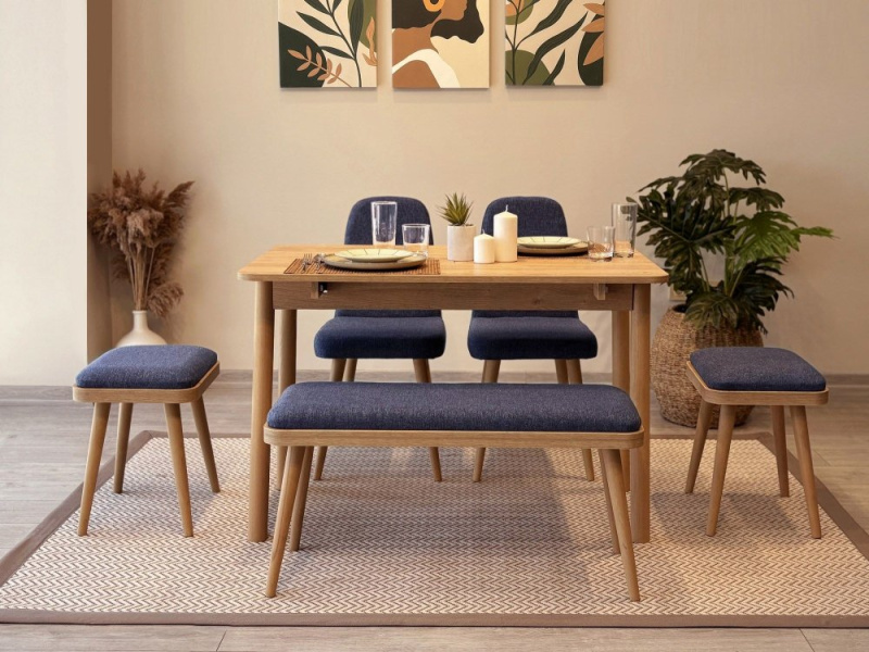 Jídelní set s rozkládacím stolem a židlemi (6 kusů) Vina Mini 03 1048 - Oak, Dark Blue