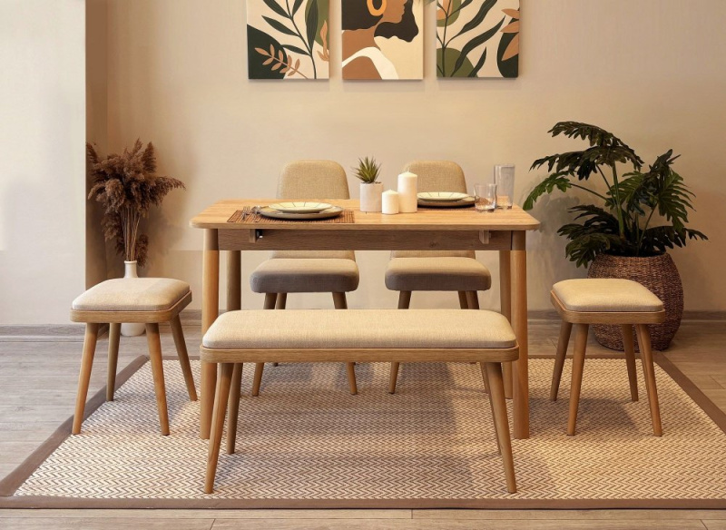 Jídelní set s rozkládacím stolem a židlemi (6 kusů) Vina Mini 03 1005 - Oak, Cream