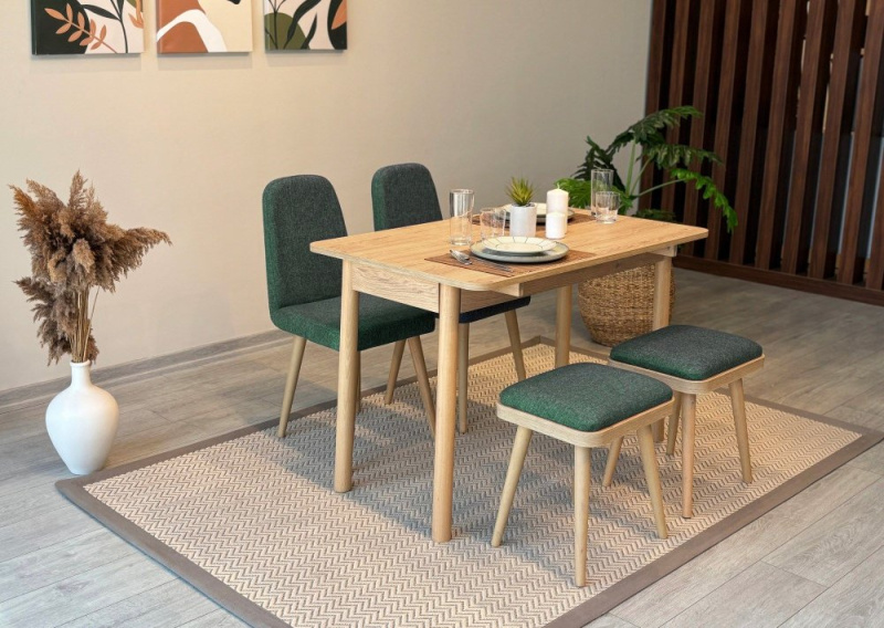 Jídelní set s rozkládacím stolem a židlemi (5 kusů) Vina Mini 02 1070 - Oak, Green