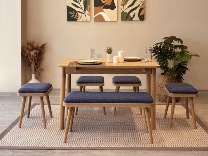 Jídelní set s rozkládacím stolem a židlemi (6 kusů) Vina Mini 06 1048 - Oak, Dark Blue