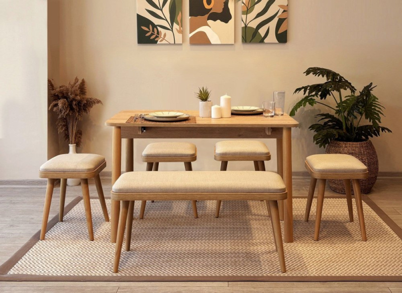 Jídelní set s rozkládacím stolem a židlemi (6 kusů) Vina Mini 06 1005 - Oak, Cream