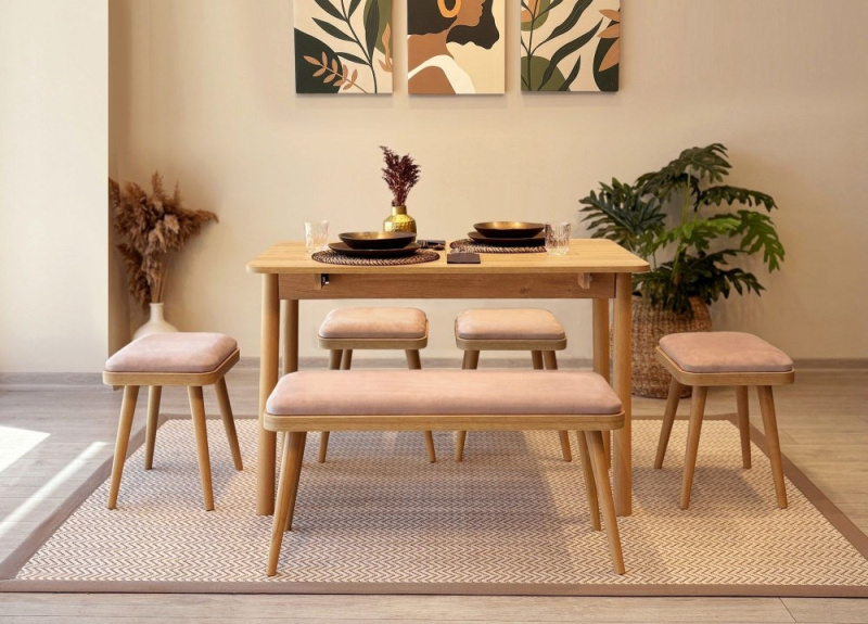 Jídelní set s rozkládacím stolem a židlemi (6 kusů) Vina Mini 06 0900 - Oak, Stone