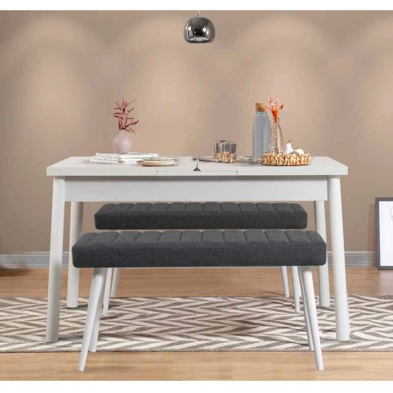 Jídelní set s rozkládacím stolem a lavicí (3 kusy) Santiago 1053 - White, Anthracite