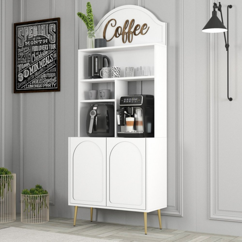 Coffee Bar Cabinet Lyon 80 - White, Gold