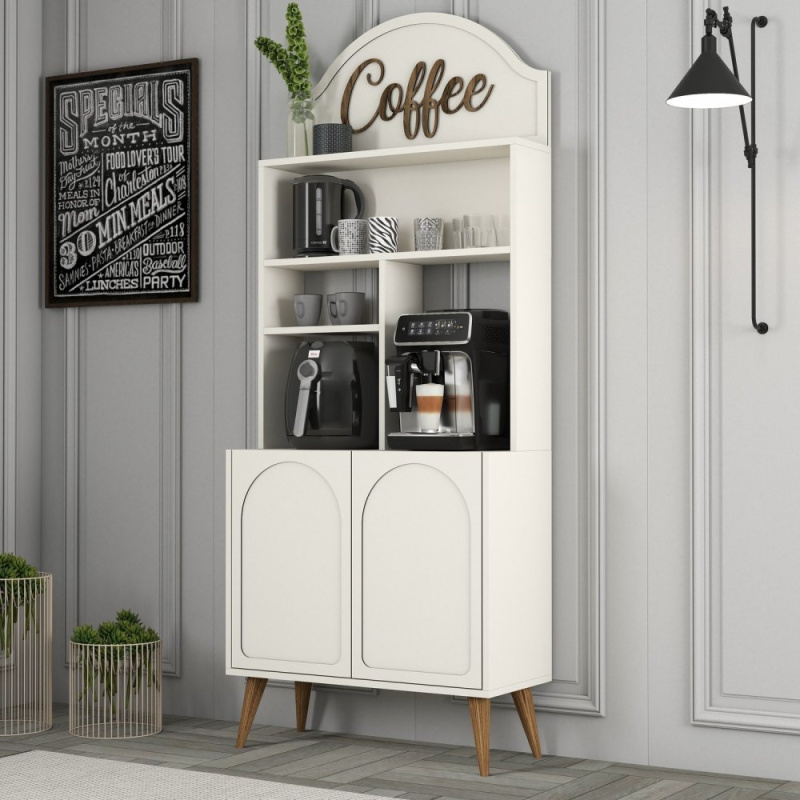 Coffee Bar Cabinet Lyon 80 - Cream, Walnut