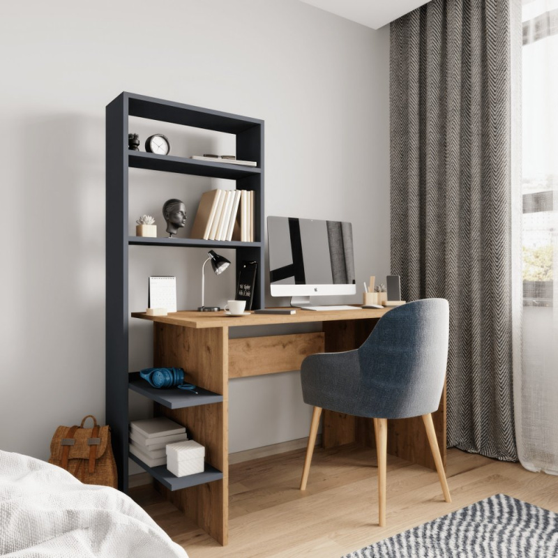 Psací stůl s knihovnou Aden - Oak, Anthracite