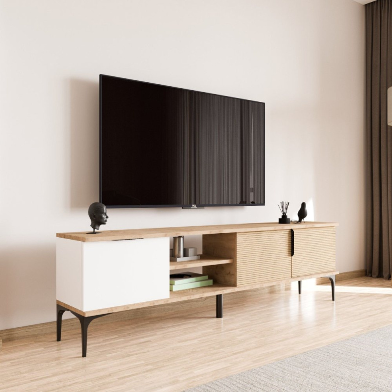 TV stolek Tarz - White, Oak