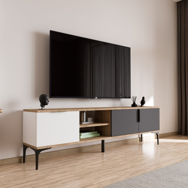TV stolek Tarz - White, Anthracite, Oak