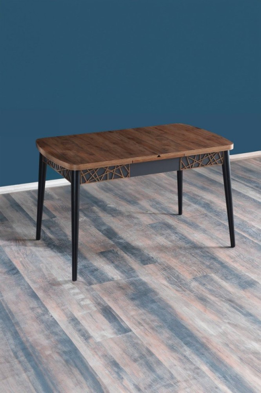 Extendable Dining Table Amalfi Motif - Walnut, Black