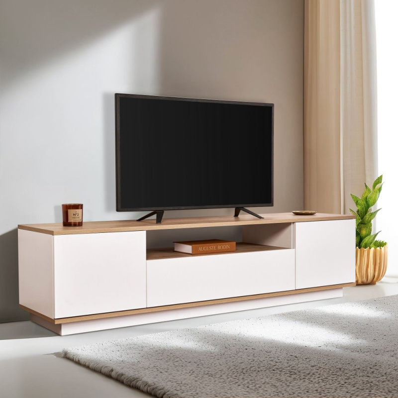 TV stolek Veramont - White, Cadiz Oak