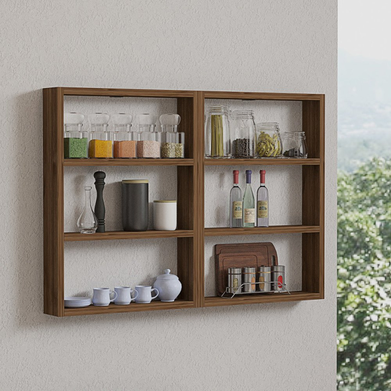 Nástěnná police Hexa - Walnut