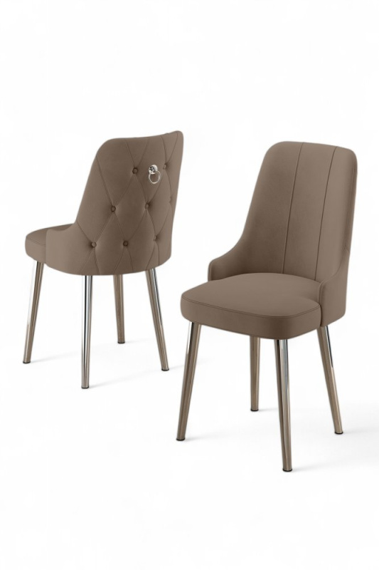 Sada židlí (2 kusy) Newa - Cappuccino, Chrome