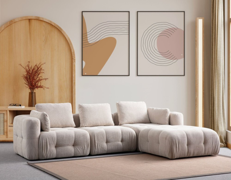 Rohová sedací souprava Amaris 3 Seater With Pouffe - Beige