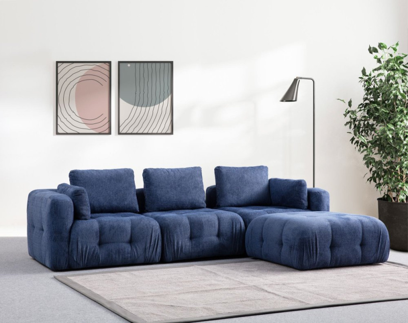 Rohová sedací souprava Amaris 3 Seater With Pouffe - Navy Blue