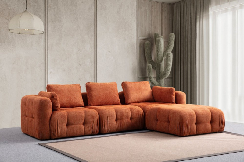 Rohová sedací souprava Amaris 3 Seater With Pouffe - Orange