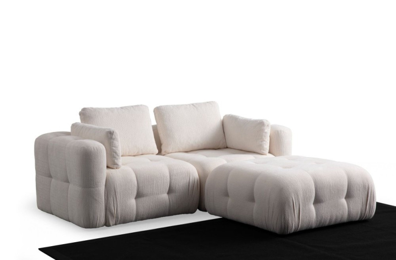 Rohová sedací souprava Amaris 2 Seater With Pouffe -White