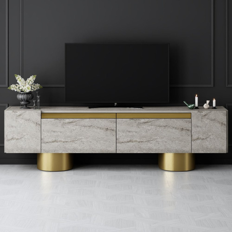 TV stolek Bohem - Travertine, Gold