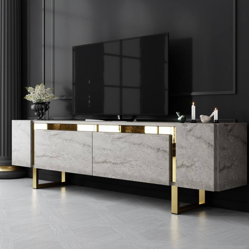 TV stolek Yildiz - Travertine, Gold