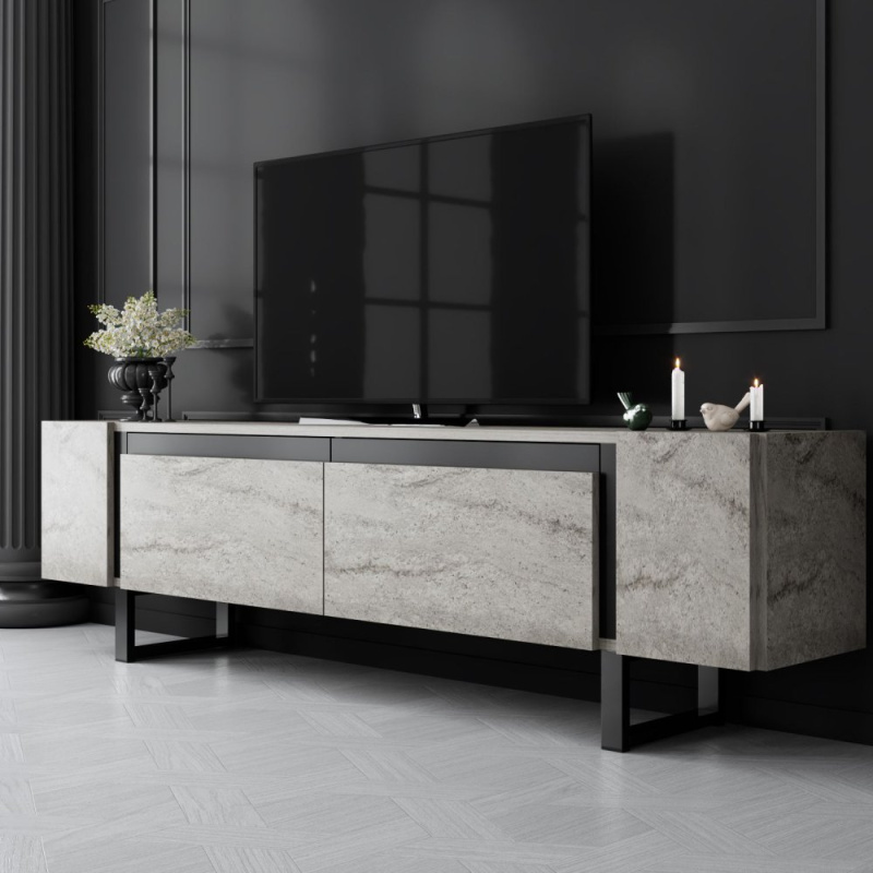 TV stolek Yildiz - Travertine, Black