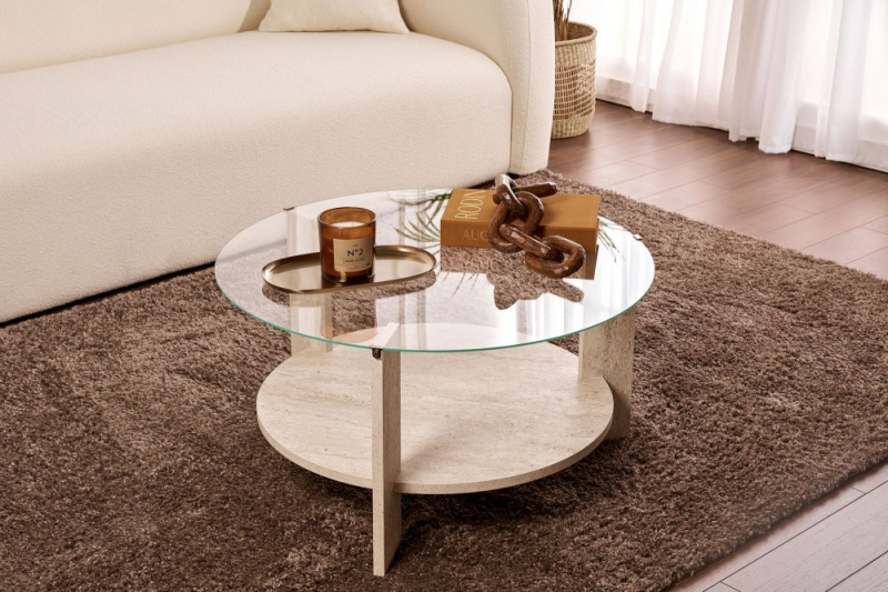 Konferenční stolek Clara - Travertine, Transparent