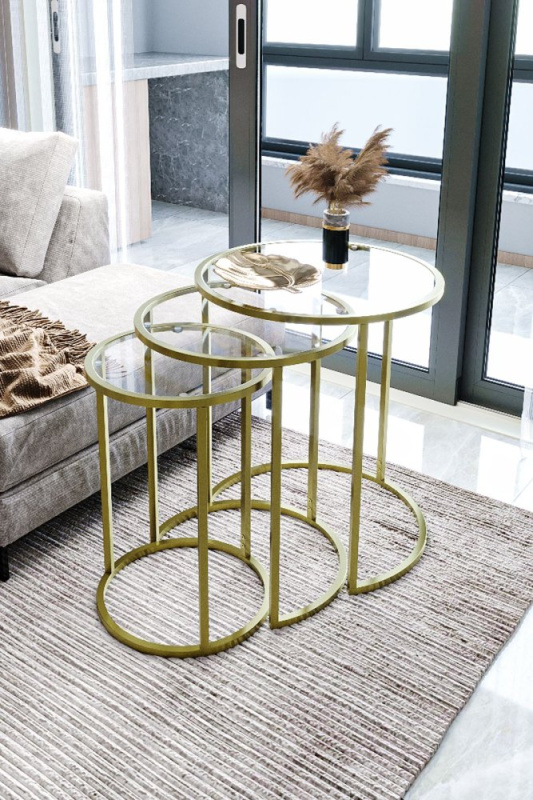 Sada odkládacích stolků (3 kusy) Alya - Gold, Transparent