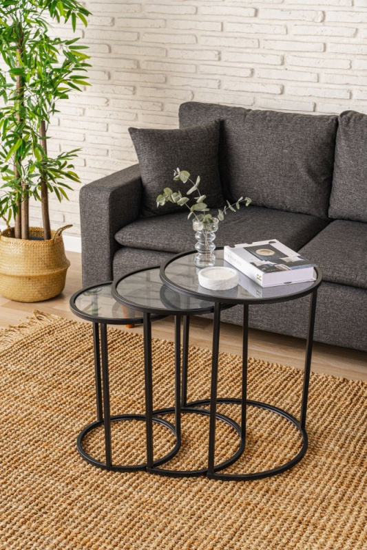 Sada odkládacích stolků (3 kusy) Alya - Black, Transparent