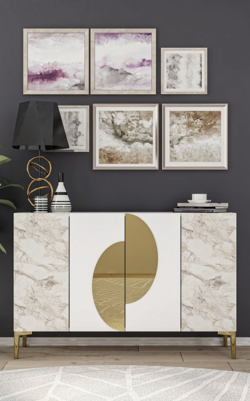 Konzolový stolek Afra KM120 - White, Ephesus Marble, Gold