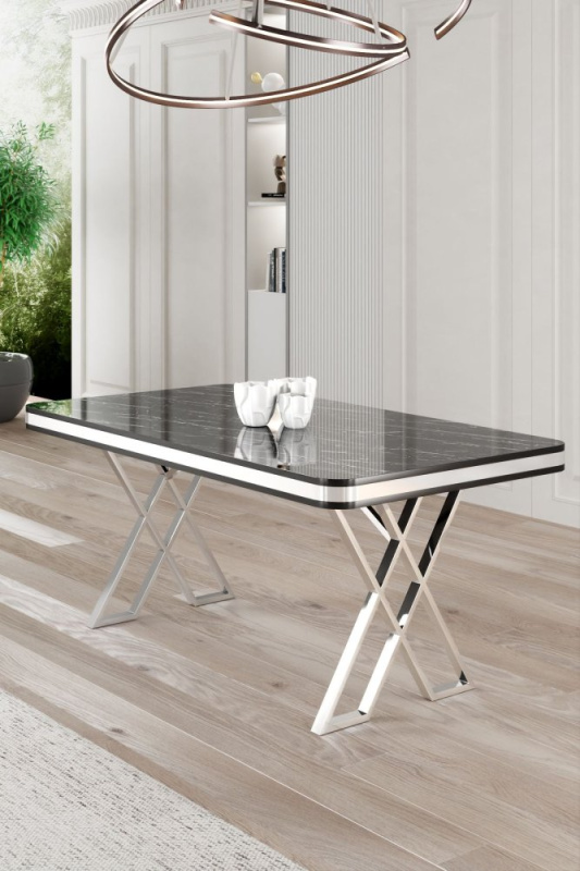 Jídelní stůl Vals - Black Marble, Chrome