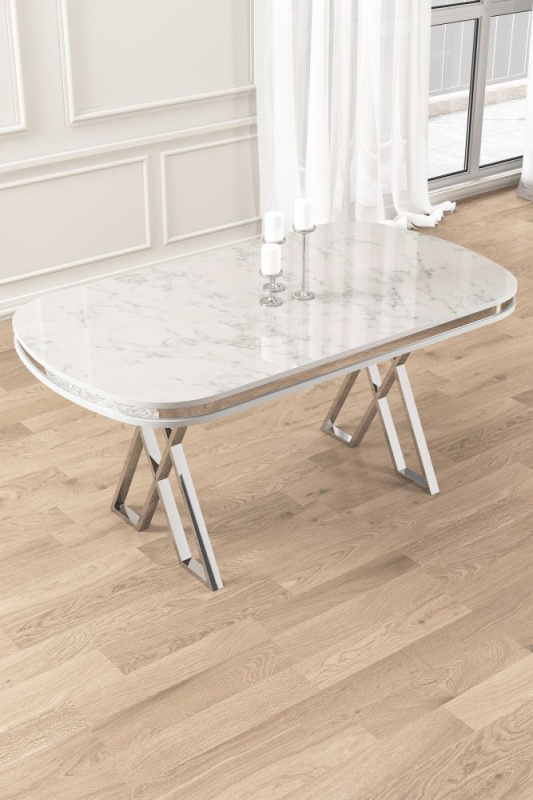 Jídelní stůl Zae - White Marble, Chrome