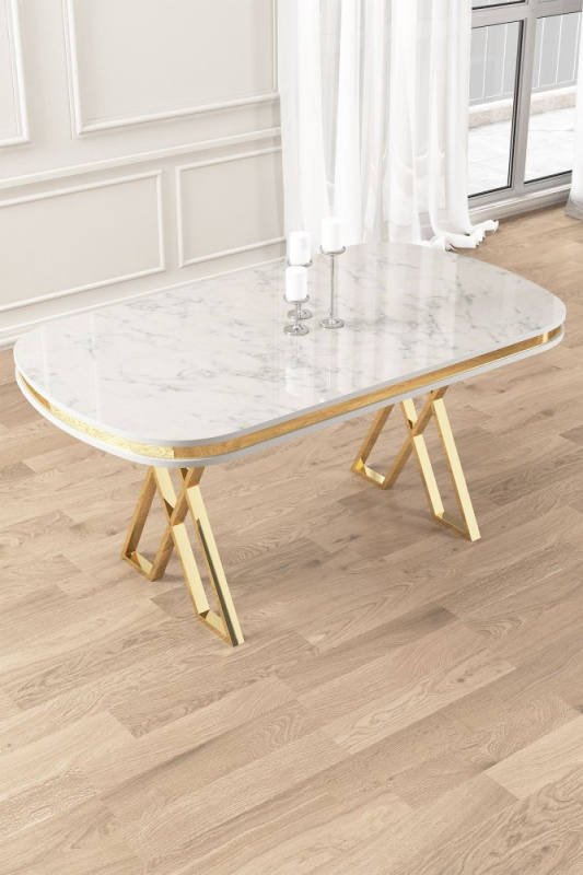 Jídelní stůl Zae - White Marble, Gold
