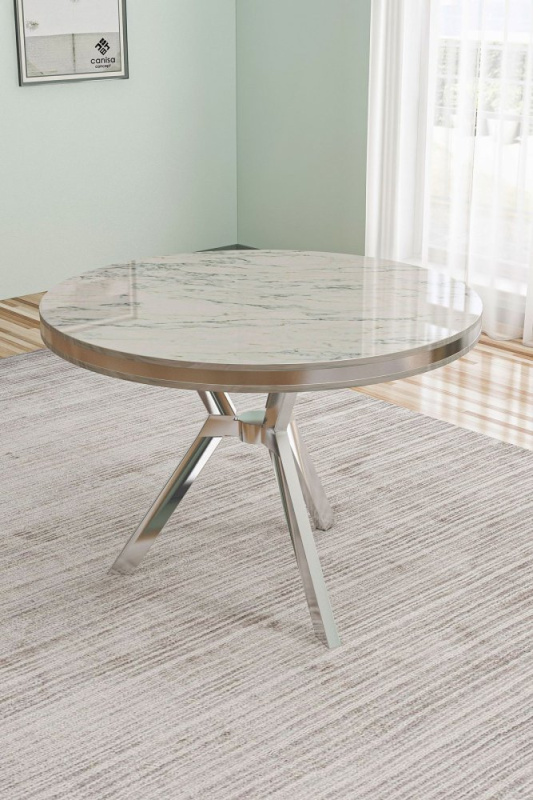 Jídelní stůl Mos - White Marble, Chrome