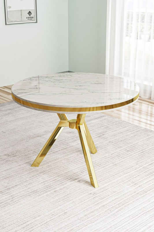 Jídelní stůl Mos - White Marble, Gold