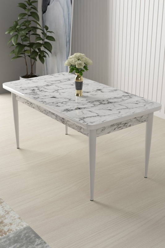 Jídelní stůl Nil - White Marble, White