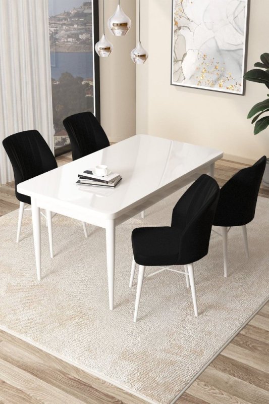 Dining Table & Chairs Set (5 Pieces) Arp - White, Black