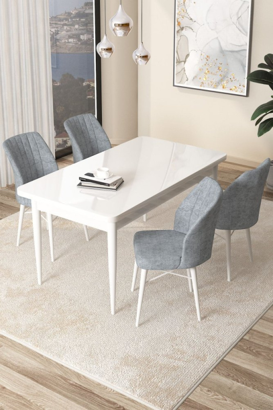 Dining Table & Chairs Set (5 Pieces) Arp - White, Grey