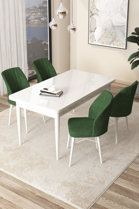 Dining Table & Chairs Set (5 Pieces) Arp - White, Khaki