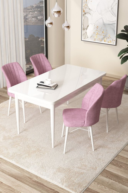 Dining Table & Chairs Set (5 Pieces) Arp - White, Pink
