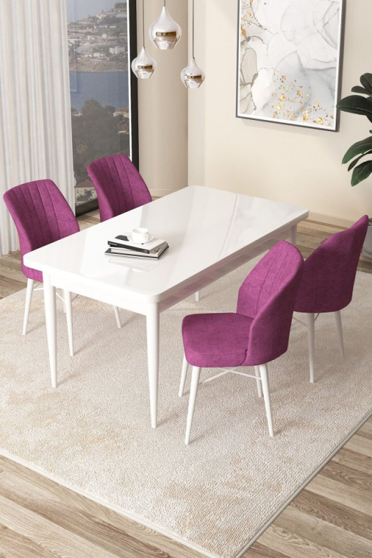 Dining Table & Chairs Set (5 Pieces) Arp - White, Purple