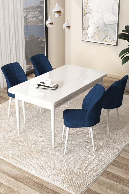 Dining Table & Chairs Set (5 Pieces) Arp - White, Navy Blue