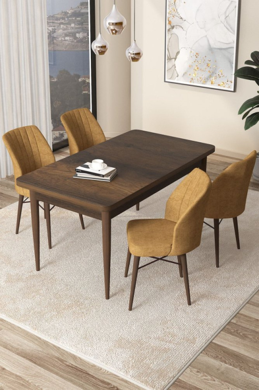 Dining Table & Chairs Set (5 Pieces) Arp - Baroque, Cappuccino