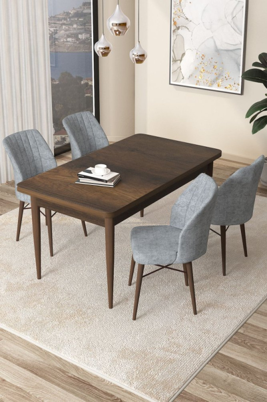 Dining Table & Chairs Set (5 Pieces) Arp - Baroque, Grey