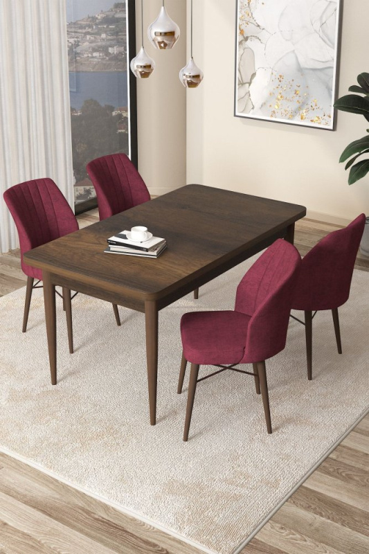 Dining Table & Chairs Set (5 Pieces) Arp - Baroque, Burgundy
