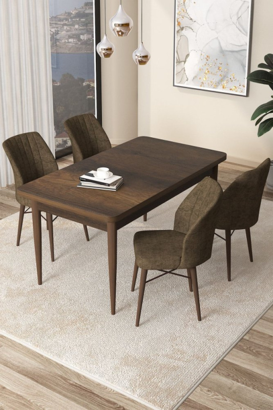 Dining Table & Chairs Set (5 Pieces) Arp - Baroque, Brown