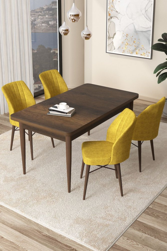 Dining Table & Chairs Set (5 Pieces) Arp - Baroque, Mustard