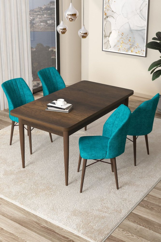 Dining Table & Chairs Set (5 Pieces) Arp - Baroque, Turquoise