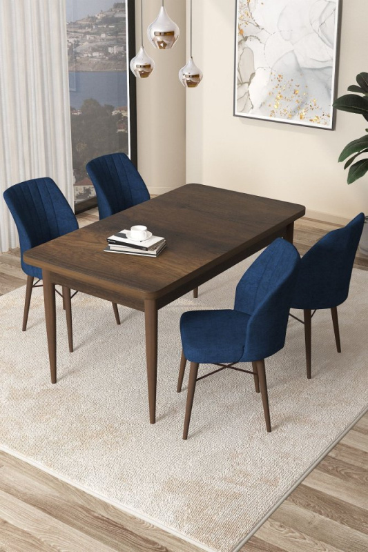 Dining Table & Chairs Set (5 Pieces) Arp - Baroque, Navy Blue