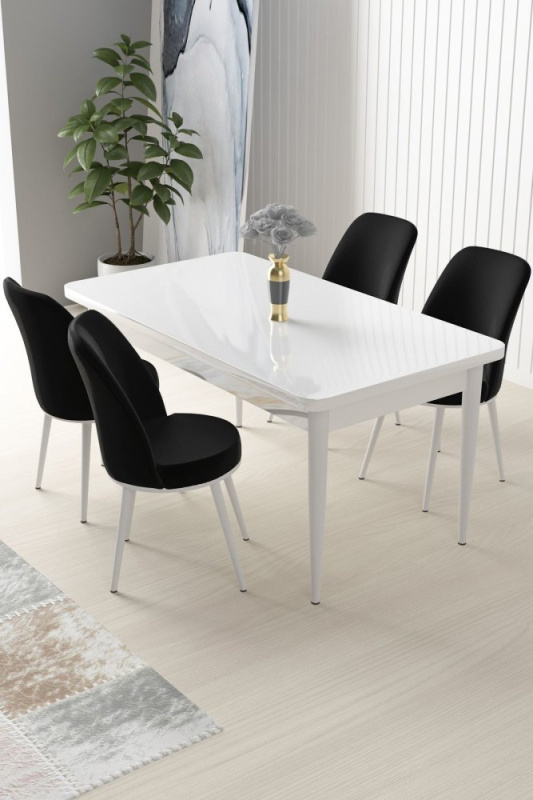 Dining Table & Chairs Set (5 Pieces) Nil - White, Black