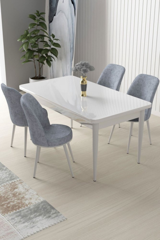 Dining Table & Chairs Set (5 Pieces) Nil - White, Grey
