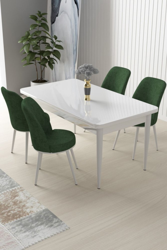Dining Table & Chairs Set (5 Pieces) Nil - White, Khaki